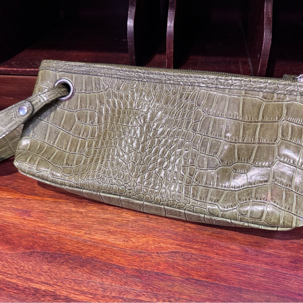 Green Crocodile-Embossed Clutch